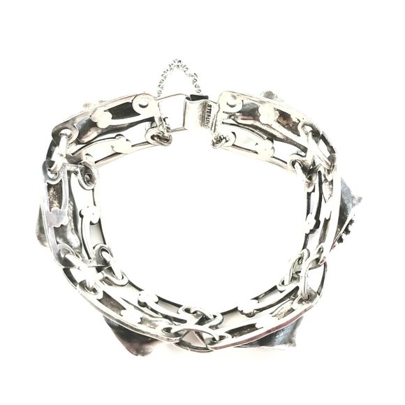 Sterling Silver Calla Lily Panel Link Bracelet - Picture 3 of 7